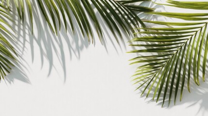 Minimal shadow of palm leaves on a white background perfect for tropical-themed design and modern decor