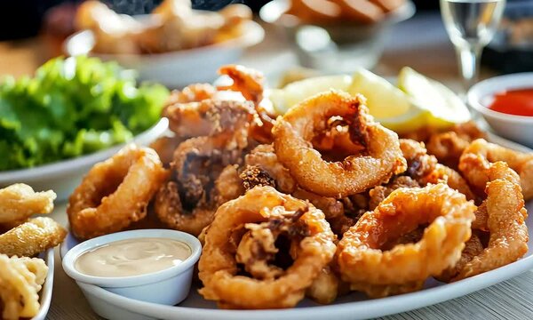 Fried squid rings with sides