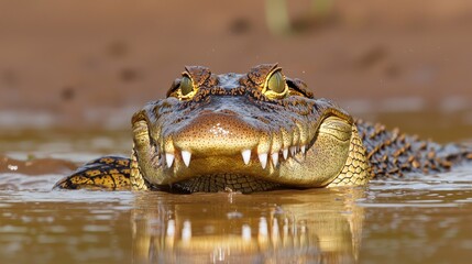 Fototapeta premium A detailed close up image showing an alligator in water
