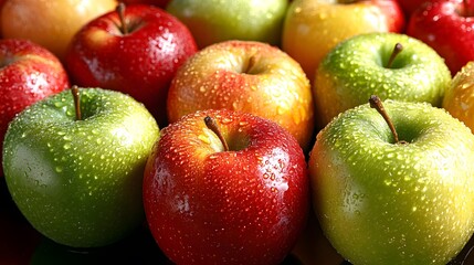 Vibrant and Fresh Apples With Water Droplets in Close-Up View