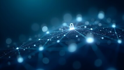 Digital Network Security: Abstract Padlock on Connected Nodes Represents Cybersecurity