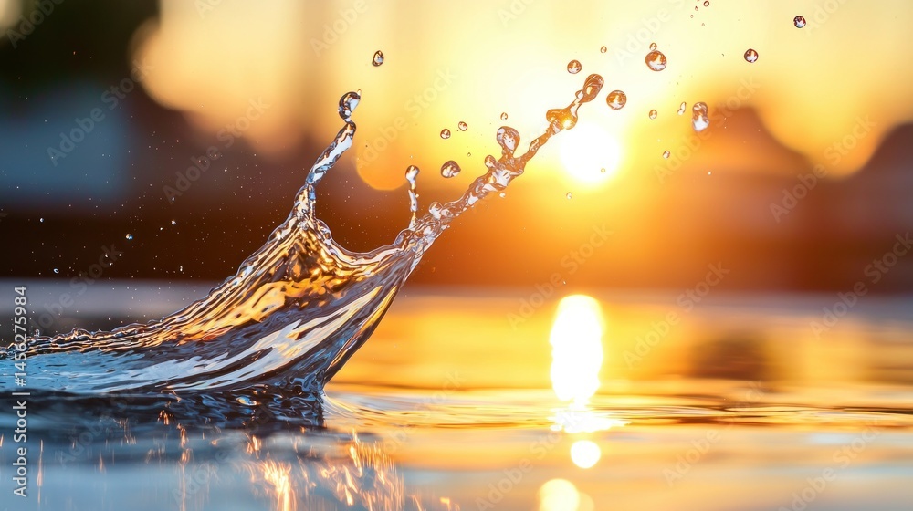 Poster Beautiful water splash creating a dynamic form with light and color