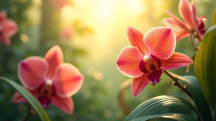 Radiant Close-Up of Pink Orchids in Bloom with Delicate Petals and Soft Sunlight