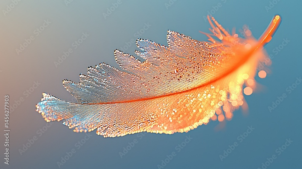Poster a close up image of a delicate orange feather with detail