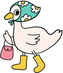 whimsical goose cartoon hand drawn colorful spring and summer element 