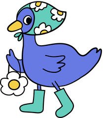 whimsical goose cartoon hand drawn colorful spring and summer element 