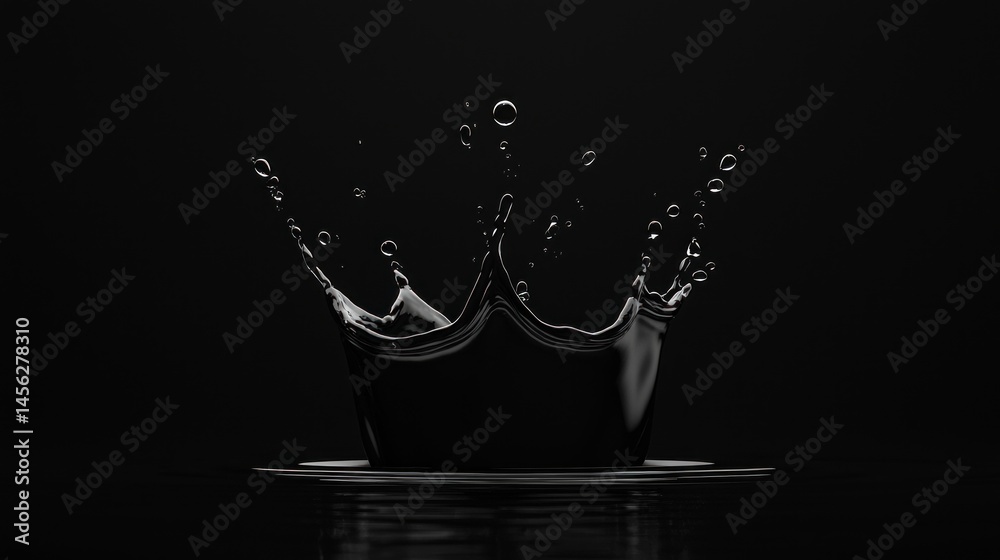 Poster a water crown and droplets creating a dynamic splash in darkness