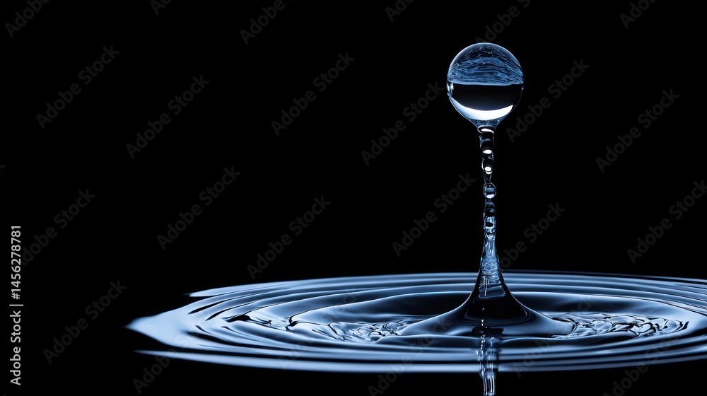 Poster a single water droplet creating ripples within dark surroundings