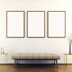 three woden large blank art frame hanging on the wall