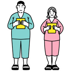 健康診断の診断リストを確認する肥満タイプの男女