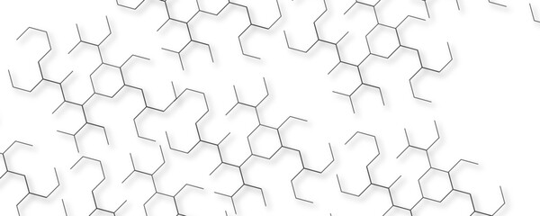 Digital geometric abstraction with lines molecular grey structure abstract tech background. Abstract hexagon or digital technology. Luxury white futuristic honeycomb mosaic white background design.