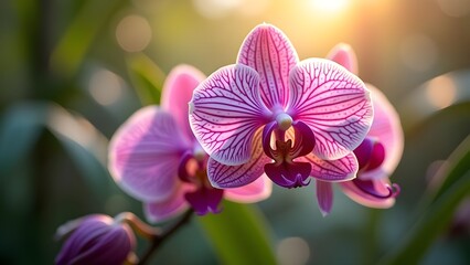 Exotic Pink Orchid Blossoms in Natural Light: A Close-Up of Blooming Tropical Flora