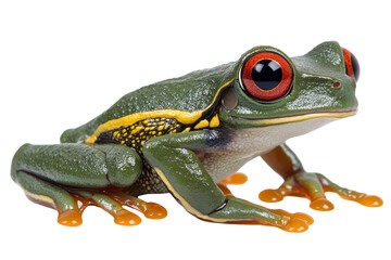 Obraz premium Vibrant Red-Eyed Tree Frog: Isolated Jungle Amphibian, Striking Pose, Vivid Green Skin, Captivating on transparent background