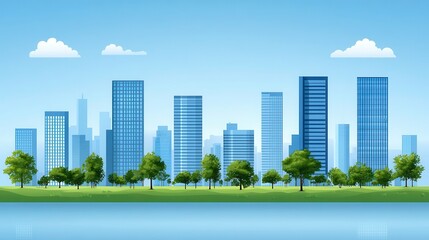 Fototapeta premium Modern urban landscape with skyscrapers and green spaces showcasing sustainable city planning and eco-friendly environment vector