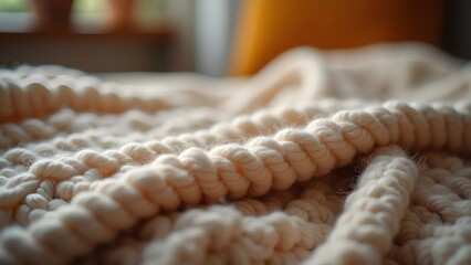 Detailed Texture of Cream-Colored Braided Knit Pattern for Cozy Backgrounds and Arts & Crafts