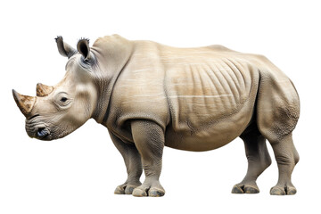 Fototapeta premium Majestic Rhino: Powerful, Isolated Wildlife Image, Perfect for your designs. Clean white background, on transparent background