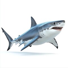 Fototapeta premium Realistic depiction of a great white shark swimming gracefully in a vibrant underwater environment, showcasing its powerful physique and fierce features