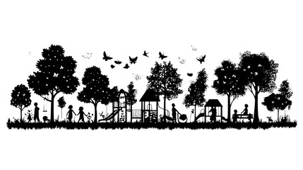 Families Gathered Around Playground, vector design