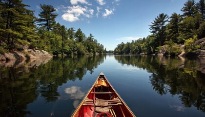 Gliding across the water in a peaceful canoeing experience