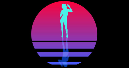 Silhouette woman dancing against the backdrop of sunset, Animation. Video pattern for beach theme, rest, vacation, travel, night club.