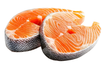 Juicy Salmon Steak: Fresh, Isolated, Ready for Your Recipe! raw fish food menu bake lunch grill on transparent background