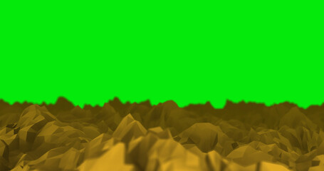 Polygonal cliff tops Arid mountains landscape, green screen copy space. Low Poly style. Concept of moving forward, towards adventure
