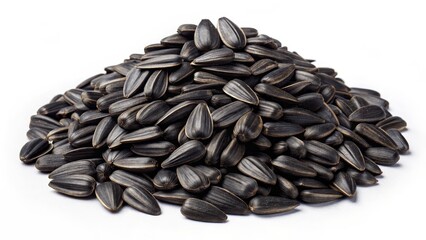 Pile of Black Sunflower Seeds High-Angle Close-up, Food Photography, Helianthus annuus, healthy snack Sunflower seeds, food photography