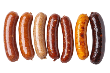 Delicious Sausage Variety: A Gourmet Collection of Grilled, Smoked, and Fresh Sausages. food meat on transparent background