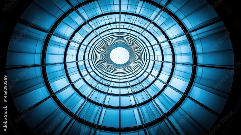 Poster abstract techno circle design with fractal patterns and digital light effects evoking advanced techn