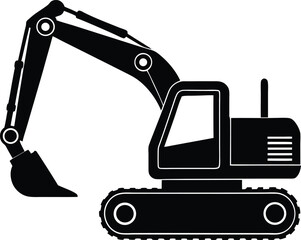 Excavator silhouette isolated on white background