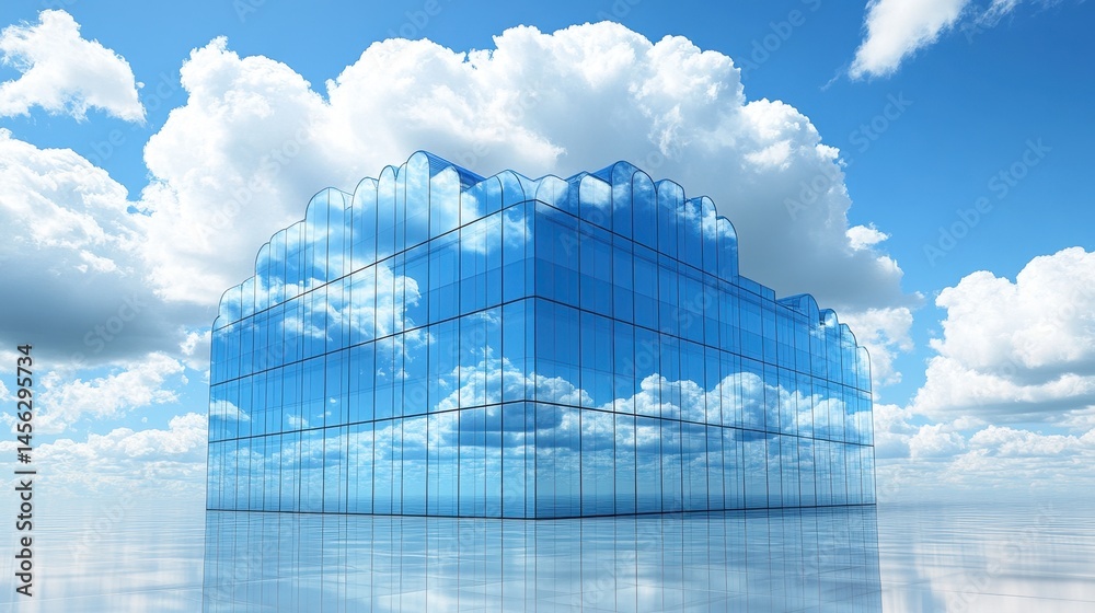 Poster digital cloudscape reflecting future data storage innovation and modern technology connection to dat