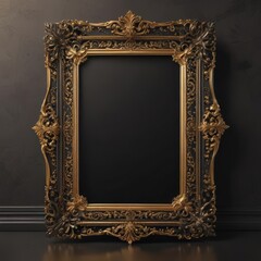 Elegant black & gold ornate frame with shimmering details on luxurious background , premium, shimmer