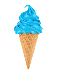 Delicious blue swirl ice cream in a crispy cone, perfect for summer treats.