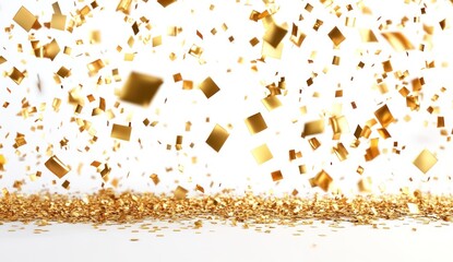 Golden Confetti Falling on White Background for Celebrations and Special Events
