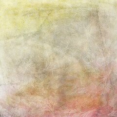 Soft vintage textured background with faded floral patterns and gentle yellow, beige, and pink tones. Dreamy grunge design ideal for invitations, scrapbooking, overlays, and creative art projects.