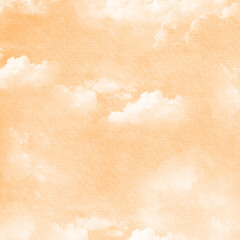 Soft pastel orange sky background with gentle watercolor clouds and subtle textured grain. Warm dreamy design ideal for invitations, baby themes, wallpapers, scrapbooking, and creative projects.