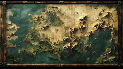 Detailed fantasy world map, textured and aged.