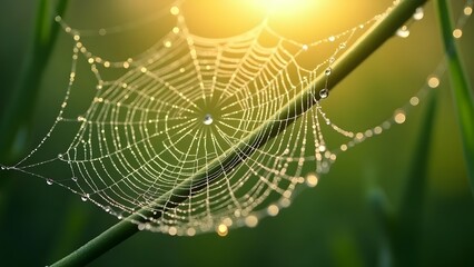 Dew-Kissed Spiderweb: A Macro View of Nature's Delicate Artistry