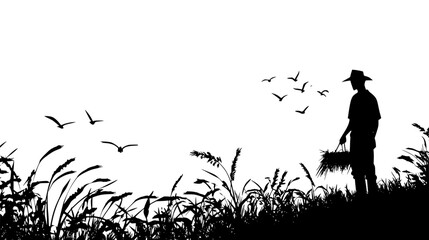 Farmer Harvesting Bountiful Field, vector illustration