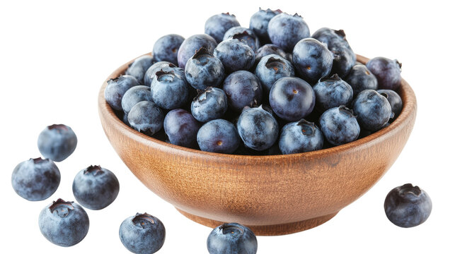 A bowl of fresh blueberries,Transparent background, PNG file. The blueberries look vibrant and fresh