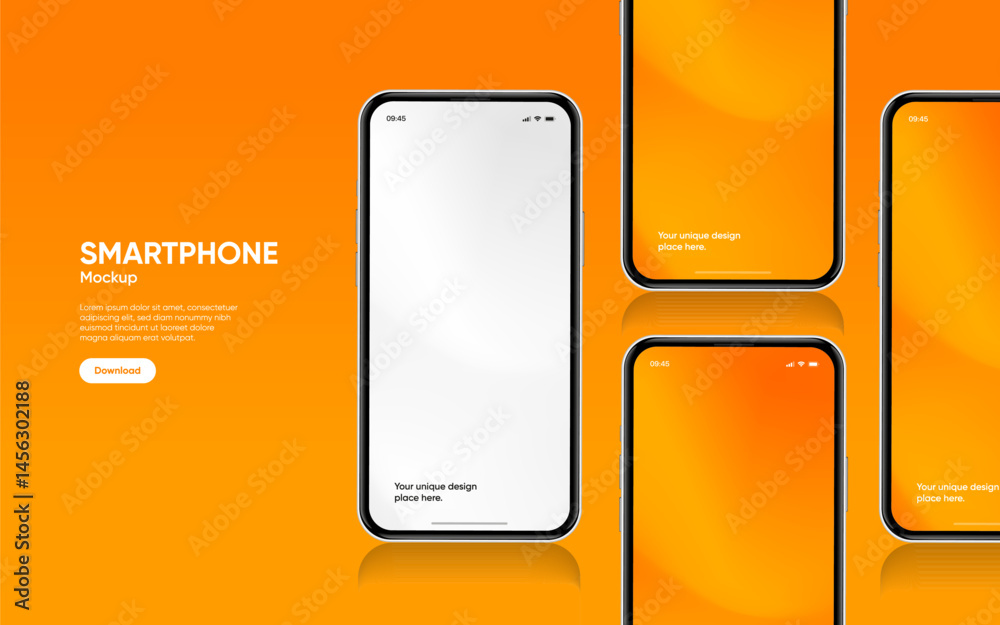 Poster Realistic smartphone mockup. Mobile phone vector with isolated on white background. Device front view. 3D mobile phone with shadow. Realistic, high quality smart phone mockup for ui ux presentation.
