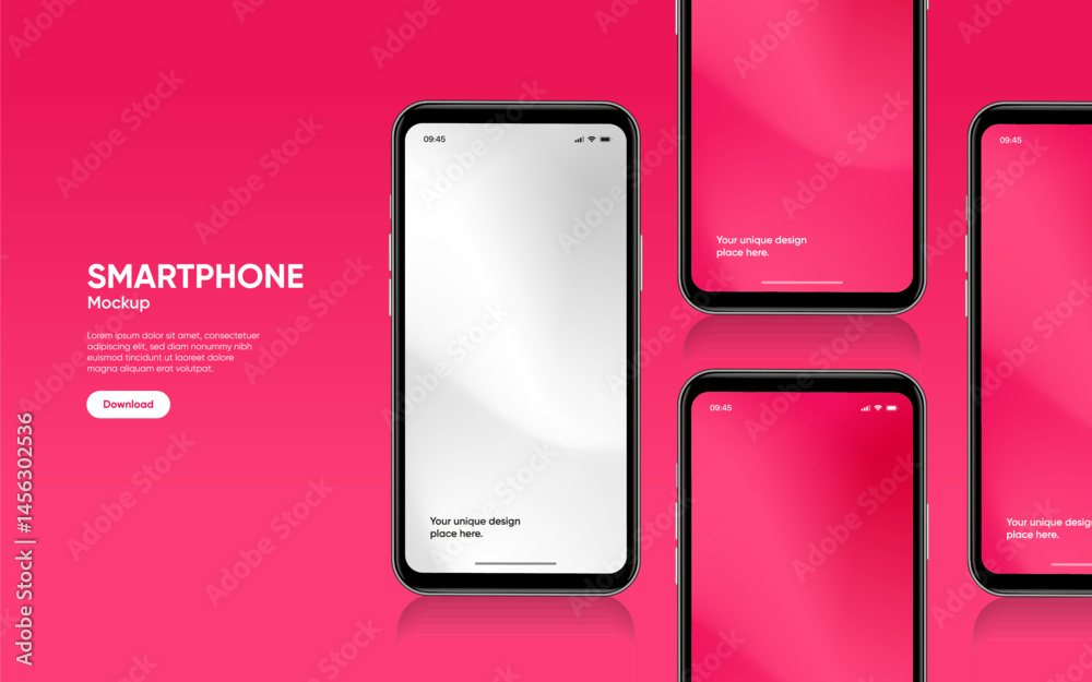Poster Realistic smartphone mockup. Mobile phone vector with isolated on white background. Device front view. 3D mobile phone with shadow. Realistic, high quality smart phone mockup for ui ux presentation.