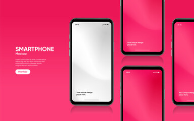 Realistic smartphone mockup. Mobile phone vector with isolated on white background. Device front view. 3D mobile phone with shadow. Realistic, high quality smart phone mockup for ui ux presentation.