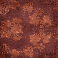 Vintage floral pattern with distressed texture in warm copper and burgundy tones. Rustic antique background ideal for textiles, scrapbooking, wallpaper, invitations, and creative design projects.