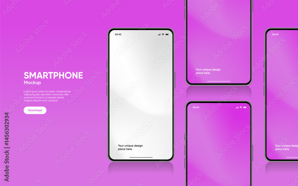 Poster Realistic smartphone mockup. Mobile phone vector with isolated on white background. Device front view. 3D mobile phone with shadow. Realistic, high quality smart phone mockup for ui ux presentation.