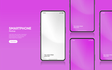 Realistic smartphone mockup. Mobile phone vector with isolated on white background. Device front view. 3D mobile phone with shadow. Realistic, high quality smart phone mockup for ui ux presentation.