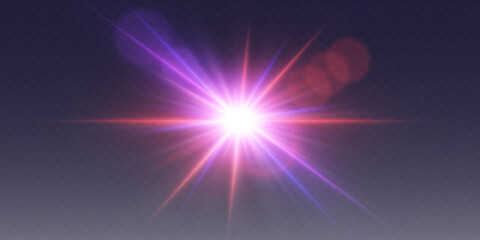 Obraz premium Magic star flare sparkle light and lens. On a transparent background.