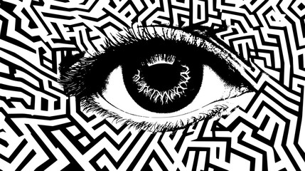 Hexagon Maze With Hidden Eye, vector illustration
