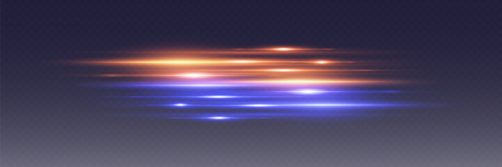 Horizontal laser beams of light and effect. On a transparent background.