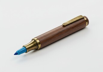 Wooden Marker with Blue Tip and Brass Accents